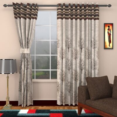 Modern Brown Jacquard Room Darkening Curtains – Pack of 2, 7 Feet