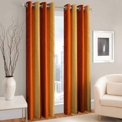 Modern Orange Polyresin Grommet Curtains for Long Doors – Pack of 2