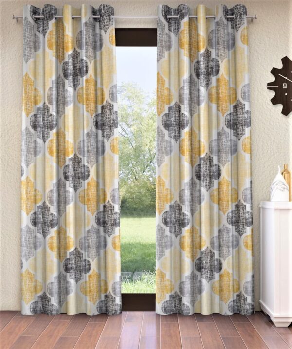 Moroccan Motif Eyelet Curtains - Semi Sheer Glace Cotton in Yellow