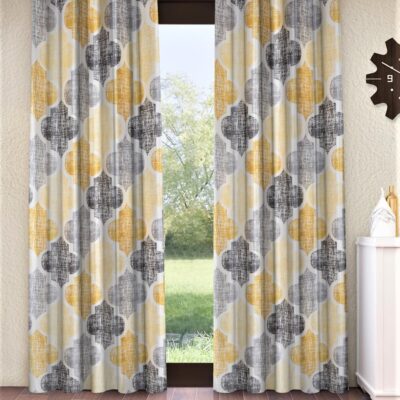 Moroccan Motif Yellow Cotton Door Curtains: Stylish 9 Feet Long Design