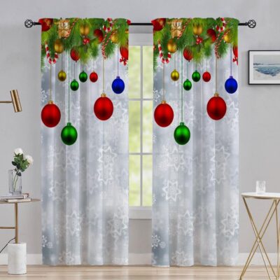 Multicolor Long Crush Curtains for Christmas – 8 ft Eyelet Set of 2