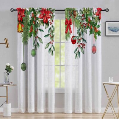 Multicolor Long Crush Window Curtains for Christmas – 8 ft Eyelet Set