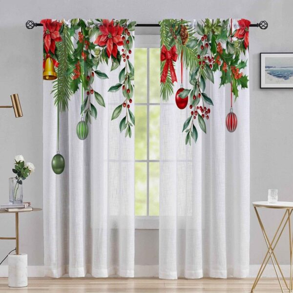 Multicolor Long Crush Window Curtains for Christmas - Set of 2 Pcs