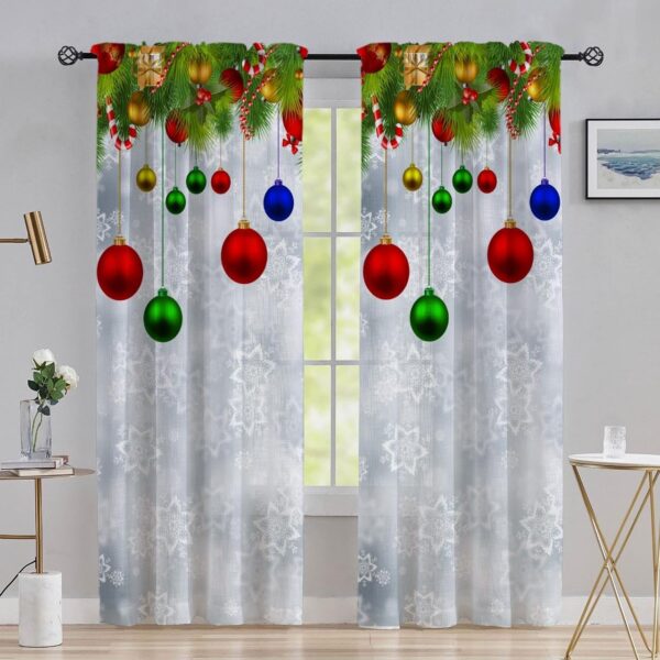 Multicolor Long Crush Window Curtains for Festive Christmas Decor - 7 ft Set