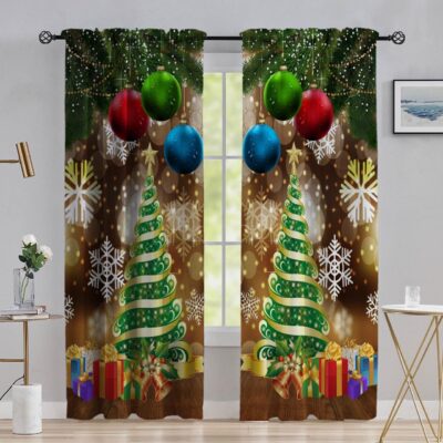 Multicolor Long Crush Window Curtains for Merry Christmas Decor – 8 ft Set