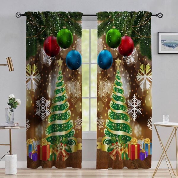 Multicolor Long Crush Window Curtains for Merry Christmas Decor - 8 ft Set