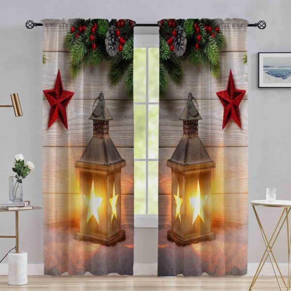 Multicolor Long Crush Window Curtains for Merry Christmas - Set of 2