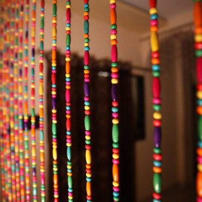 Multicolored Wooden Beads Curtains for Boho Home Decor – Set of 16 Strings