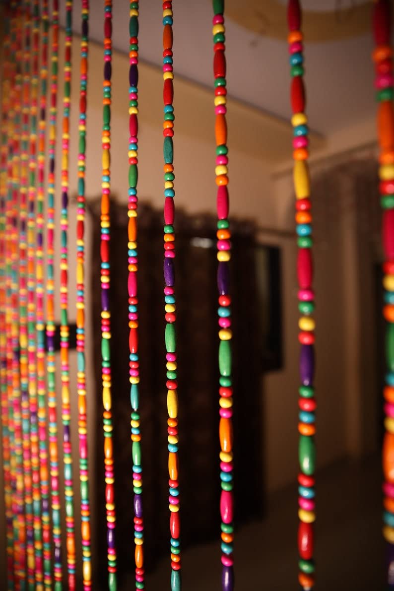 Transform Your Space with Multicolored Wooden Beads Curtains for Boho Decor