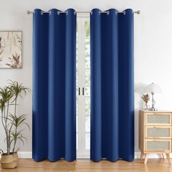 Navy Blue Blackout Curtains Set: 7 Feet Thermal Insulated Door Panel Pair