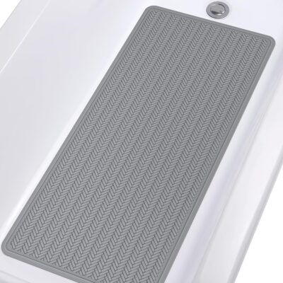 Non-Slip Rubber Baby Bath Mat with Strong Suction Cups – Grey