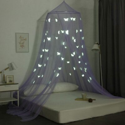 OctoRose Glow in the Dark Purple Butterfly Bed Canopy for All Bed Sizes