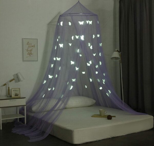 OctoRose Glow in the Dark Purple Butterfly Bed Canopy for All Bed Sizes