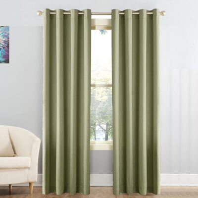 Olive Green Room Darkening Blackout Curtains for 5 Feet Windows