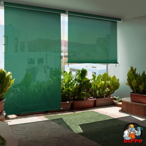 Outdoor Olive Green Roller Blinds: 90% UV Protection & Air Flow Design