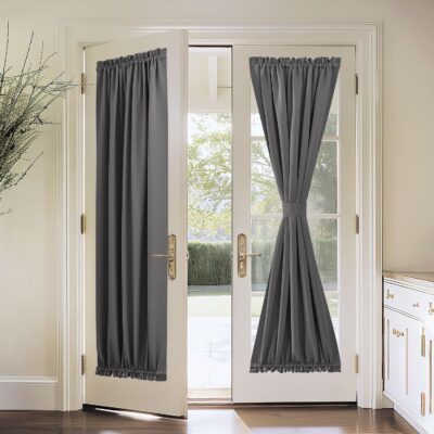 PONY DANCE Gray Door Curtain: Thermal Insulated Blackout Panel for Privacy