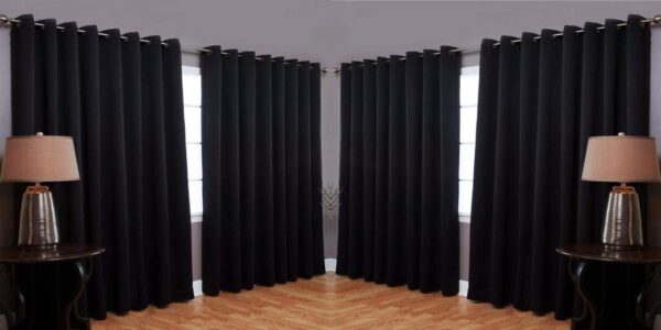 Parda Sansar 9-Foot Black Eyelet Curtains: Stylish Door Drapes, Pack of 4