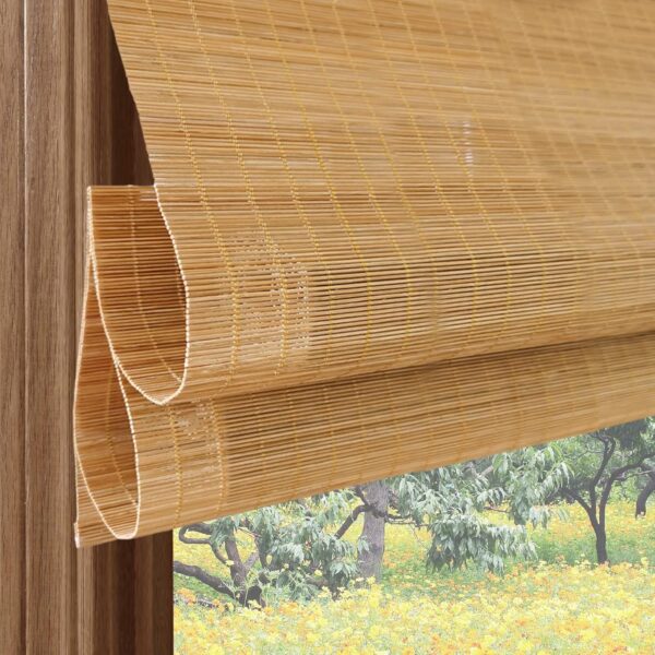 Passenger Pigeon Bamboo Roller Shades: Stylish Light Filtering Blinds in Camel