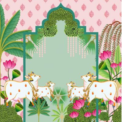 Pichwai Mural Cow Art Backdrop for Traditional Pooja and Festival Decor