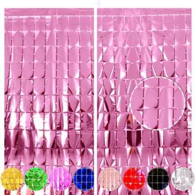 Pink Tinsel Foil Curtain Backdrop for Birthday Parties – Pack of 2 Pink Tinsel Foil Curtain Backdrop for Birthday Parties – Pack of 2