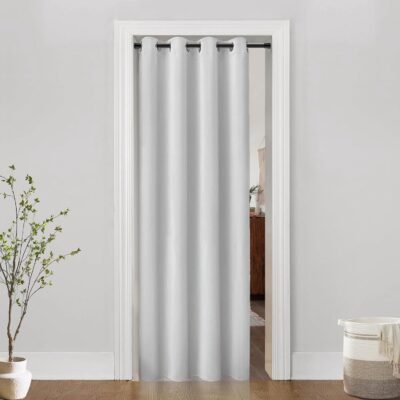 Portable Soundproof Curtain for Bedroom Doorway – Ash White Sliding Cover