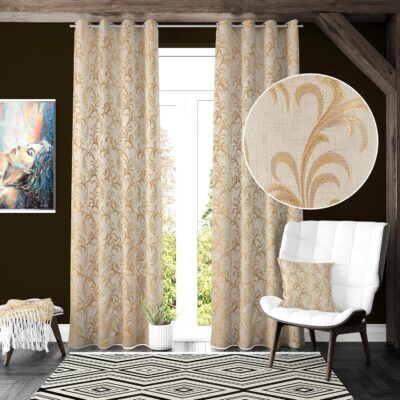 Premium Beige Jacquard Grommet Curtains for Room Darkening and Style