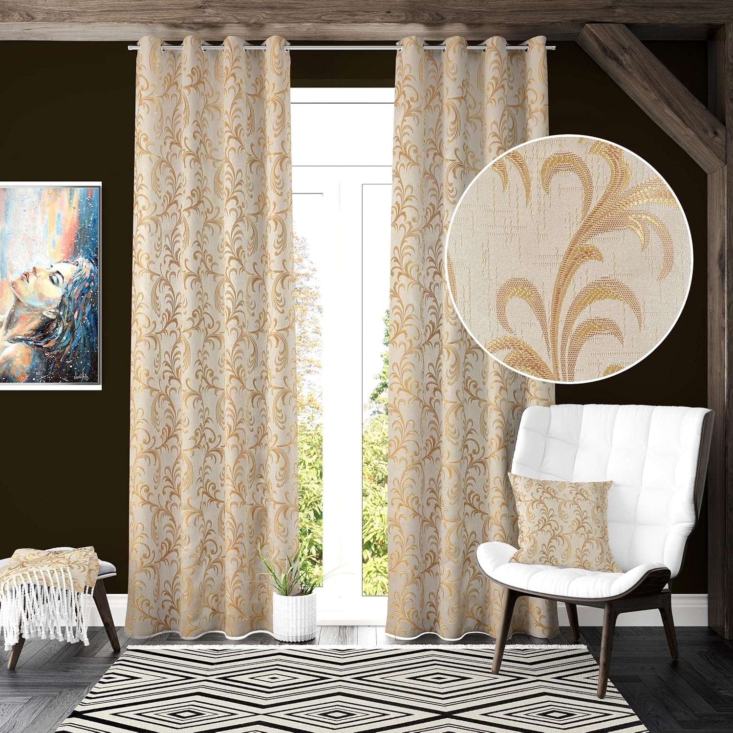 Premium Beige Jacquard Grommet Curtains: Elevate Your Space with Style and Darkness