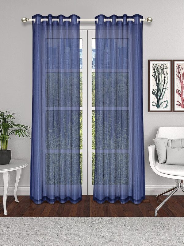 Premium Blue Eyelet Door Curtains Set of 2 - 7ft Lightweight Design