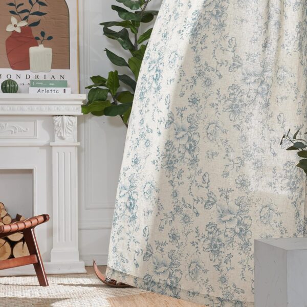 Premium Cotton Aqua Floral Room Darkening Curtains - 5 Feet Long Set of 2