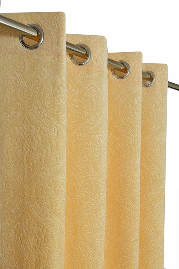 Premium Cream Velvet Emboss Curtains for Doors - 7 Feet, Washable Quality