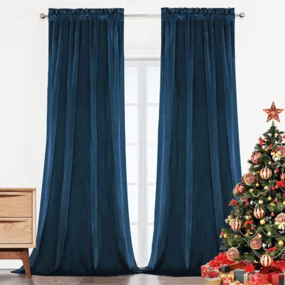 Premium Navy Blue Suede Velvet Curtains for Elegant Living Room Decor