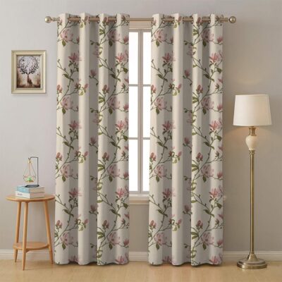 Premium Printed Blackout Curtains Set of 2 in Off White & Pink