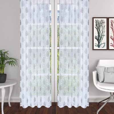 Premium Sheer Coffee Color Eyelet Curtains with Elegant Tree Design – 2 Pcs