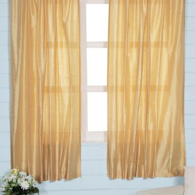 Premium Sheer Dupion Silk Window Curtains in Beige – Set of 2