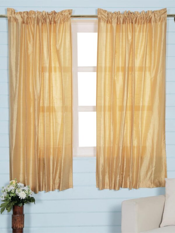 Premium Sheer Dupion Silk Window Curtains in Beige - Set of 2