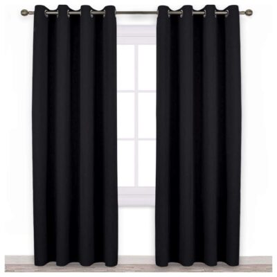 Premium Silk Blackout Curtains – Energy Saving Draperies in Black, 2 Pack