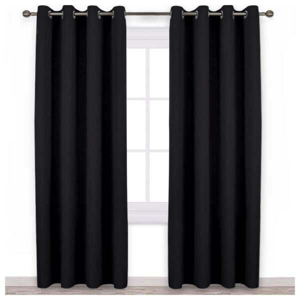 Premium Silk Blackout Curtains - Energy Saving Draperies in Black, 2 Pack