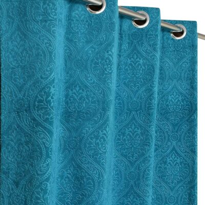 Premium Velvet Emboss Curtains for Doors – Washable Aqua 7 Feet Length