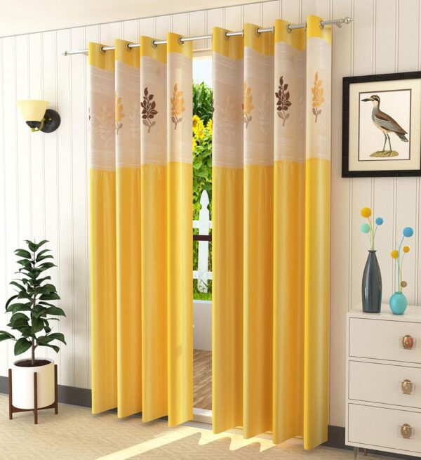 Premium Yellow Floral Net Door Curtains - LaVichitra 2 Piece Set