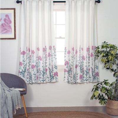 Pure Cotton Floral Curtains – Room Darkening, Light-Filtering Set of 2