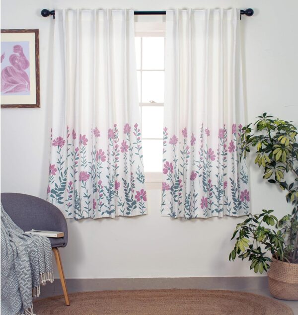 Pure Cotton Floral Curtains - Room Darkening, Light-Filtering Set of 2