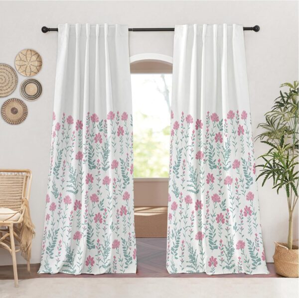 Pure Cotton Floral Curtains for Doors - 60-65% Room Darkening, 7 Feet