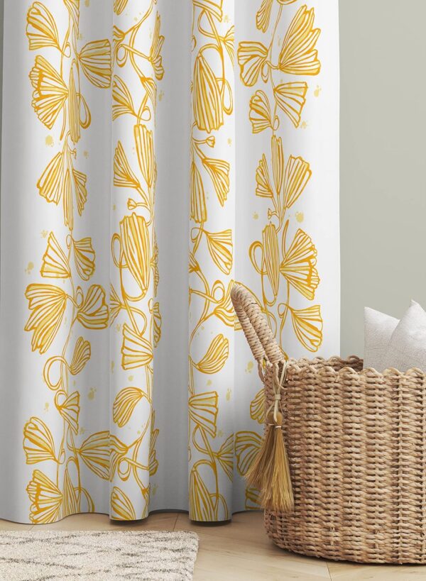 Pure Cotton Floral Print Curtains - Room Darkening Set of 2 (Phylo: Yellow)