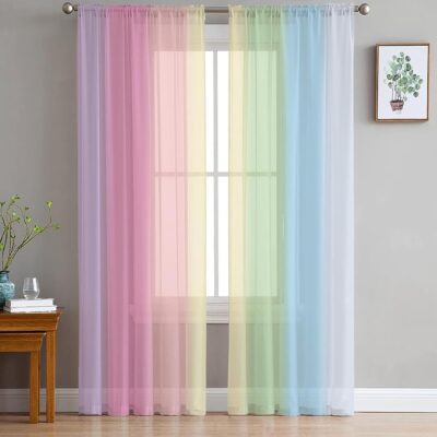 Rainbow Stripes Lilan Curtains for a Colorful Modern Living Room Decor