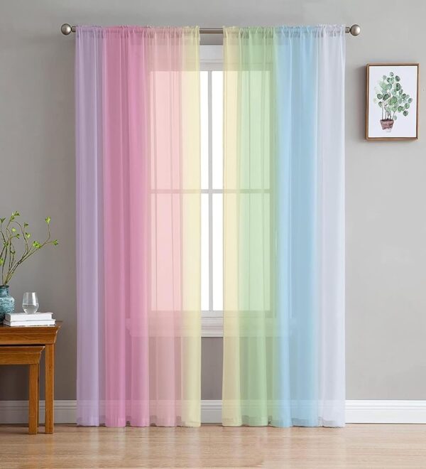 Rainbow Stripes Lilan Curtains for a Colorful Modern Living Room Decor