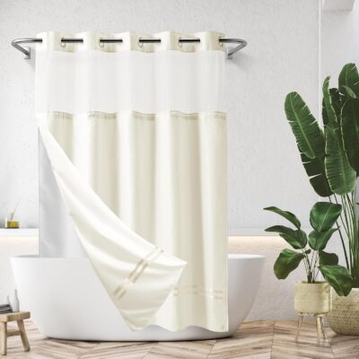 River Dream Beige Shower Curtain – Stylish, Machine Washable, Hotel Grade Design