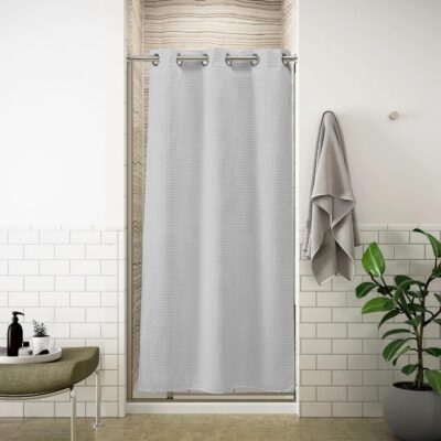 River Dream Grey Waffle Weave Shower Curtain with Snap-in Liner, 36×74 Inches