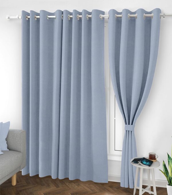 Room Darkening Blackout Curtain with Tie Back - Light Blue 7 Feet