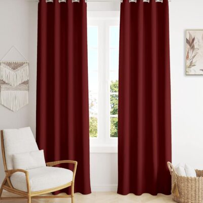 Room Darkening Blackout Curtains 9 Feet Long, Thermal Insulated Maroon Panels