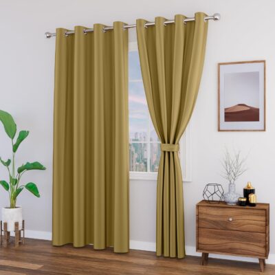 Room Darkening Blackout Door Curtain – Thermal Insulated Gold 7 Feet